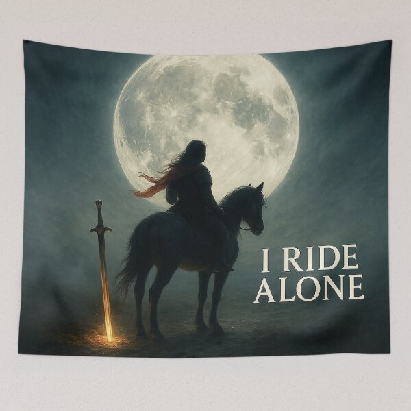 Item preview, I Ride Alone — Cinematic Fantasy Warrior Under Moonlight | Epic Solitude Art by YKYPEH designed and sold by YKYPEH-Studios.