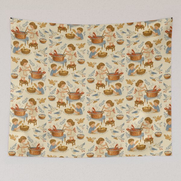 Item preview, Lobster Stew & Seaside Bread — Coastal Kids Kitchen Vintage Pattern designed and sold by AtelierBrumeArt.