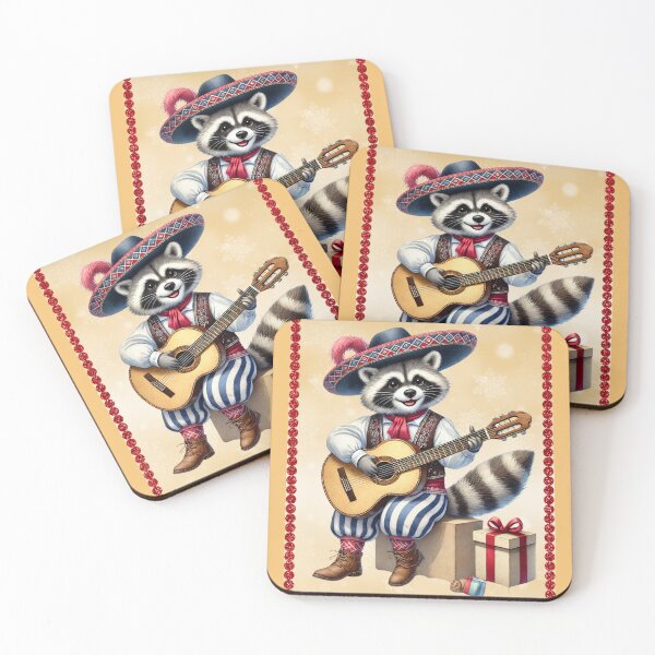 Item preview, Feliz Navidad Christmas raccoon singing and playing guitar designed and sold by Meandmyshop.