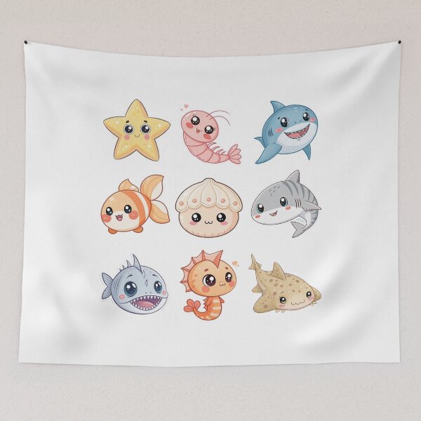 Item preview, Kawaii Sea Creatures with Sharks and Starfish designed and sold by DariaOltes.