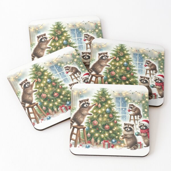 Artikelvorschau, Weihnachtswaschbären schmücken den Weihnachtsbaum entworfen und verkauft von Meandmyshop.