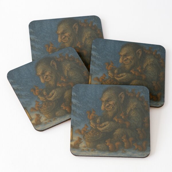 Item preview, Nordic Troll Feeding Squirrels – Dark Folklore Christmas Illustration designed and sold by Meandmyshop.