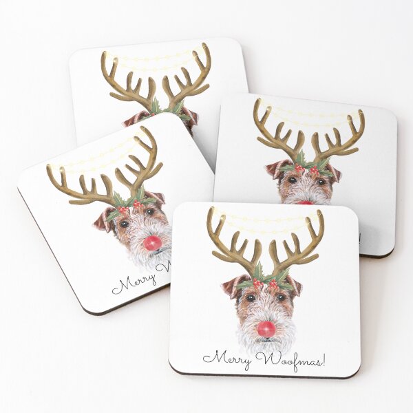 Item preview, Cute Watercolor Christmas Wire Fox Terrier Reindeer designed and sold by ZoesPlace.