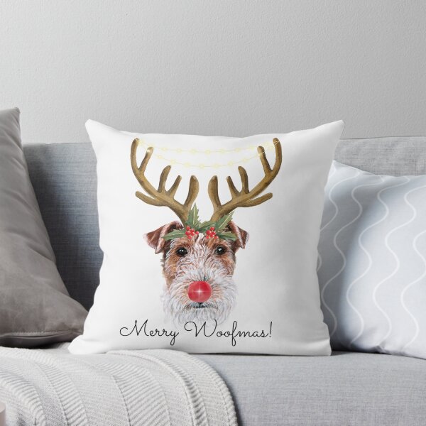 Item preview, Cute Watercolor Christmas Wire Fox Terrier Reindeer designed and sold by ZoesPlace.
