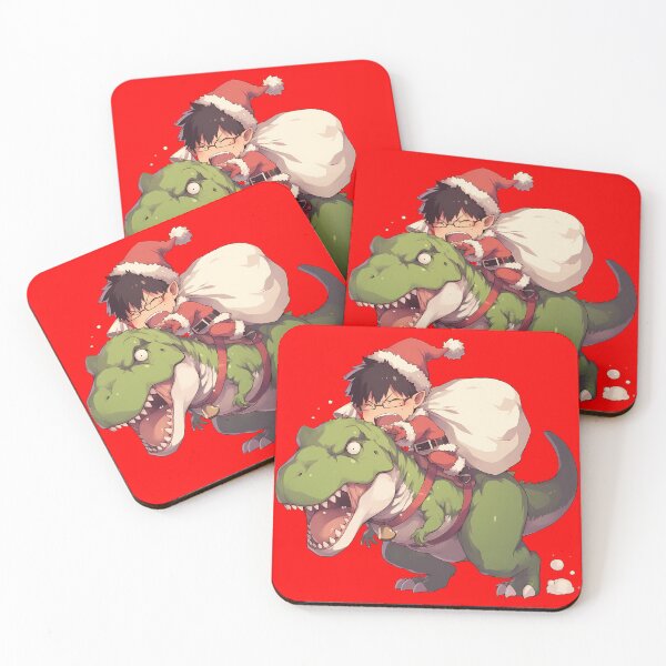 Item preview, Yukio Okumura Riding Green Dinosaur In Christmas Santa Claus Blue Exorcist Anime designed and sold by TorbenKuhano.