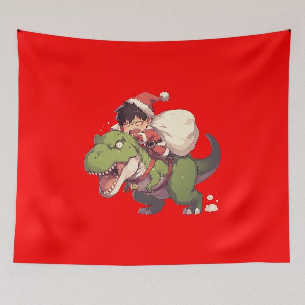 Item preview, Yukio Okumura Riding Green Dinosaur In Christmas Santa Claus Blue Exorcist Anime designed and sold by TorbenKuhano.