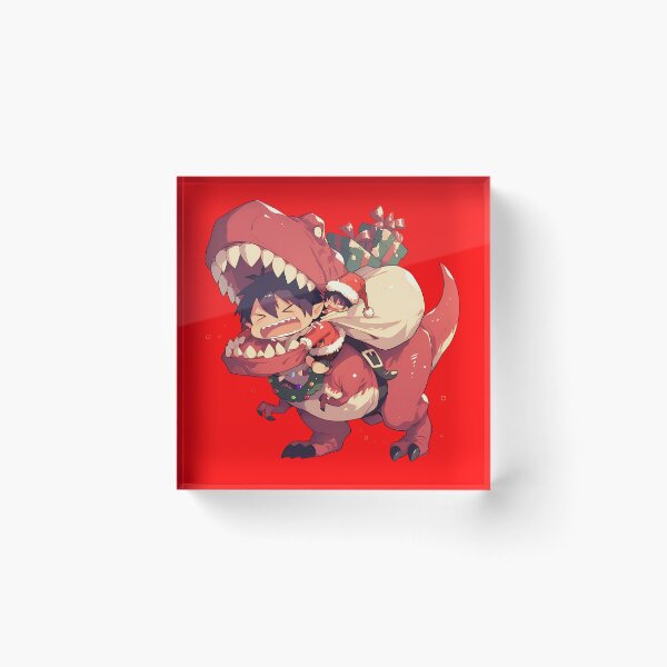 Item preview, Mephisto Pheles Riding Red Dinosaur In Christmas Santa Claus Blue Exorcist Anime designed and sold by TorbenKuhano.