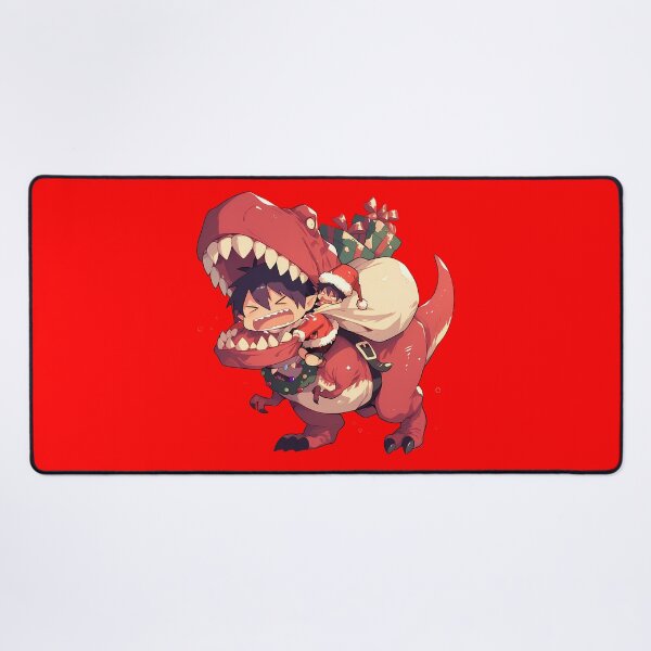 Item preview, Mephisto Pheles Riding Red Dinosaur In Christmas Santa Claus Blue Exorcist Anime designed and sold by TorbenKuhano.