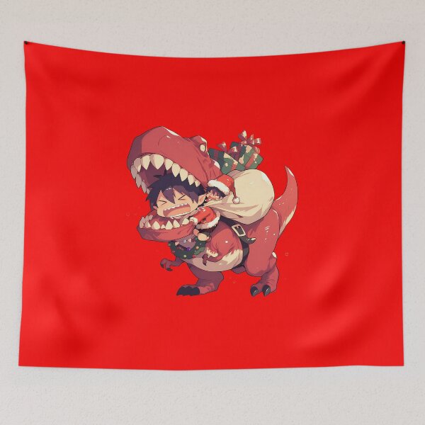 Item preview, Mephisto Pheles Riding Red Dinosaur In Christmas Santa Claus Blue Exorcist Anime designed and sold by TorbenKuhano.