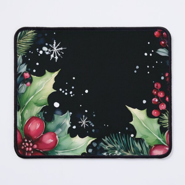 Item preview, Festive holiday holly berry wreath, red and green holiday floral watercolor painting, black background, winter holiday season decor designed and sold by navitalidesign.