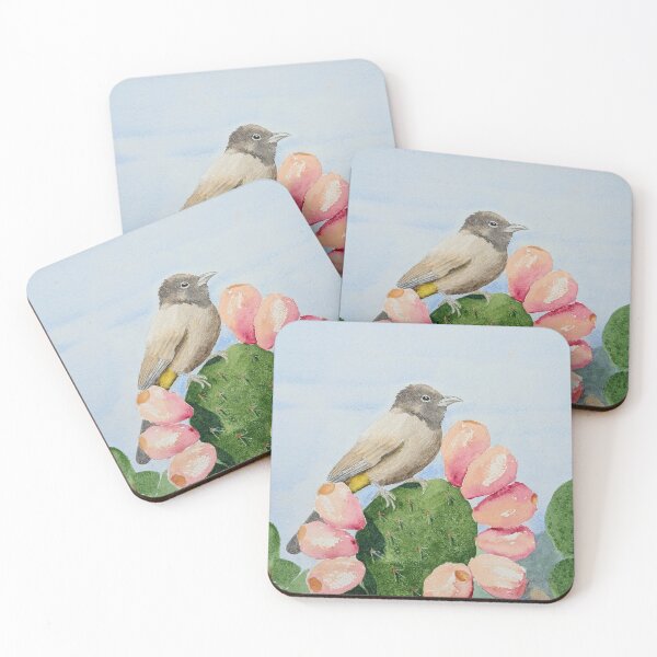 Item preview, Yellow-Vented Bulbul on Prickly-Pear Cactus designed and sold by YaelSelaArt.