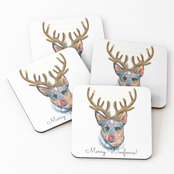 Item preview, Cute Watercolor Christmas Australian Cattle Dog Reindeer designed and sold by ZoesPlace.