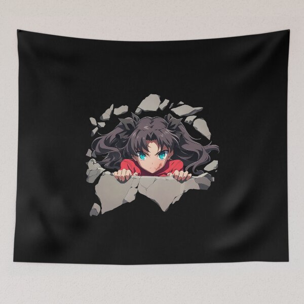 Item preview, Rin Tohsaka Fate Stay Night Anime Peeking From Cracked Wall designed and sold by TorbenKuhano.