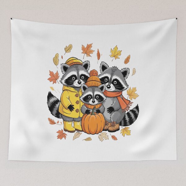 Item preview, Cute Fall Raccoon Trio Autumn Leaves Cozy Sweater Vibes designed and sold by VladoZork.