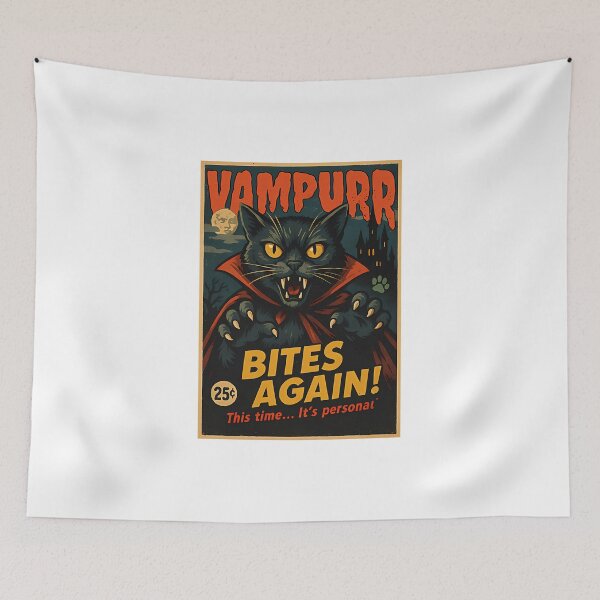 Item preview, Vintage Vampurr Bites Again Funny Cat Halloween  designed and sold by Samuelmerten.