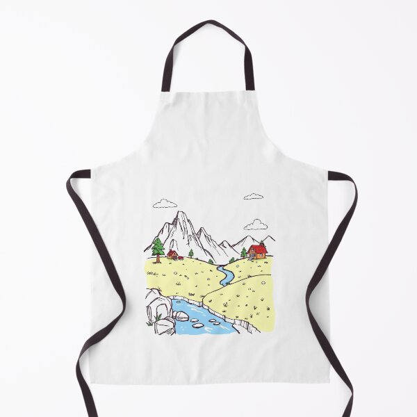 Item preview, Simple Cartoon Mountain Landscape with River and Cottages - Nature Doodle designed and sold by Greemo03.