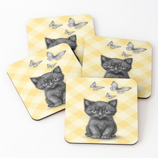 Item preview, Black Kitten Butterflies Yellow Plaid designed and sold by shaang.