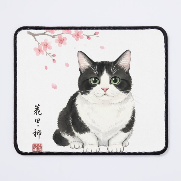 Item preview, Cute Black and White Cat with Japanese Cherry Blossoms - Bicolor Munchkin designed and sold by logicfun.