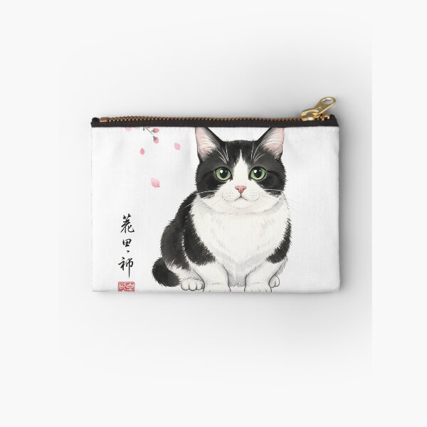 Item preview, Cute Black and White Cat with Japanese Cherry Blossoms - Bicolor Munchkin designed and sold by logicfun.