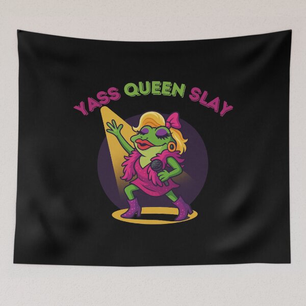 Item preview, Drag Queen Cartoon Frog Singing on Stage Saying Yass Queen Slay  designed and sold by SpokeBender.