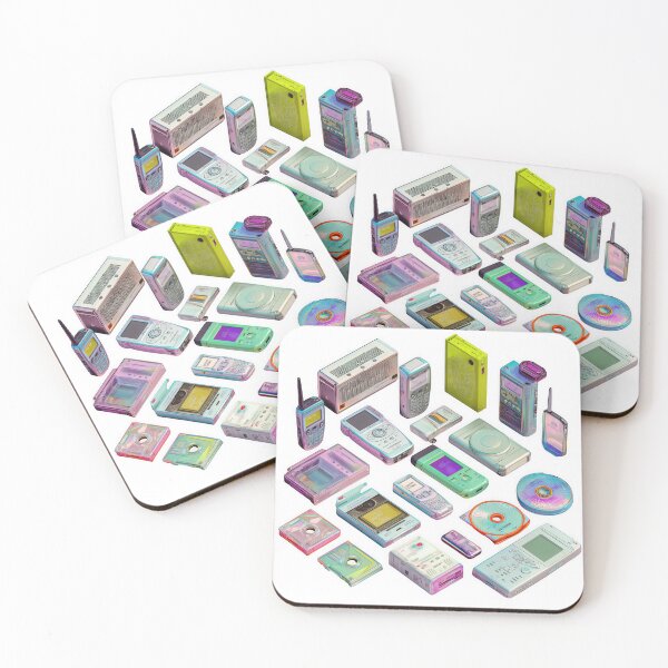 Item preview, vibrant collage of vintage 2000s tech gadgets, including old mobile phones, MP3 players, CDs, and handheld gaming devices, evokes nostalgia with its colorful Y2K design designed and sold by DadGenX.