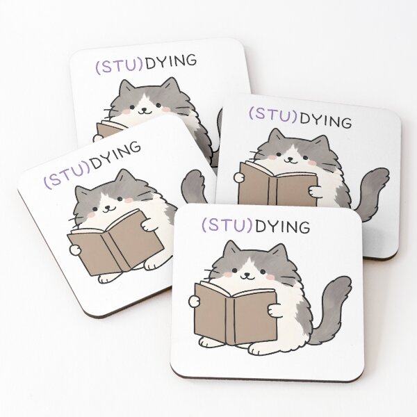 Item preview, Grey & White Cat Studying | Sticker Cats designed and sold by Whimsical Cat Designs.