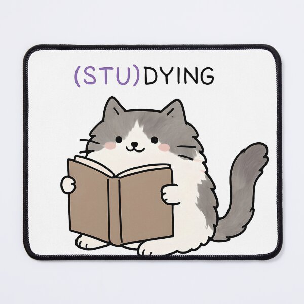 Item preview, Grey & White Cat Studying | Sticker Cats designed and sold by Whimsical Cat Designs.