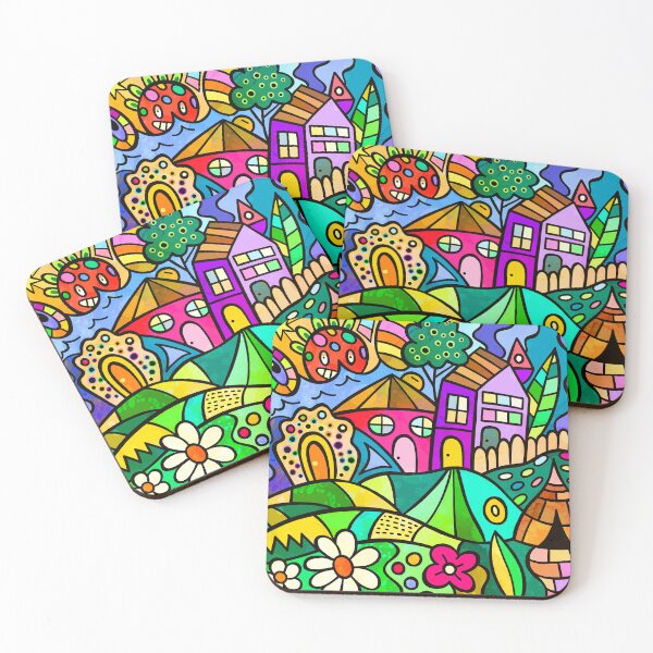 Item preview, Whimsical Doodle Drawing Colorful Houses On A Hill designed and sold by DEC02.