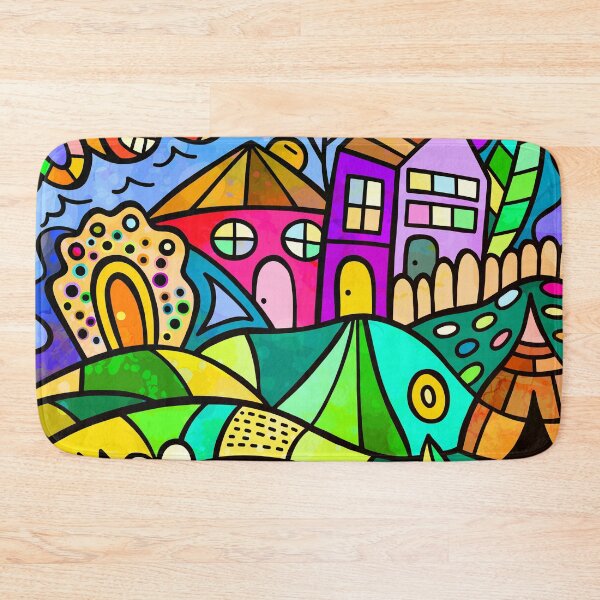 Item preview, Whimsical Doodle Drawing Colorful Houses On A Hill designed and sold by DEC02.