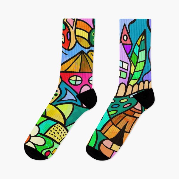 Item preview, Whimsical Doodle Drawing Colorful Houses On A Hill designed and sold by DEC02.