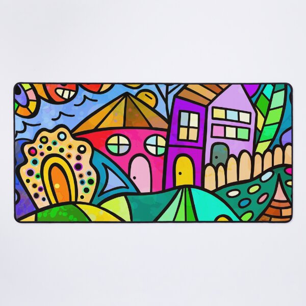 Item preview, Whimsical Doodle Drawing Colorful Houses On A Hill designed and sold by DEC02.
