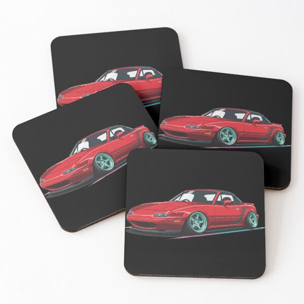 Item preview, Vibrant Red Stance Roadster - Teal Wheels JDM Slammed Car Art designed and sold by nhstaruna.