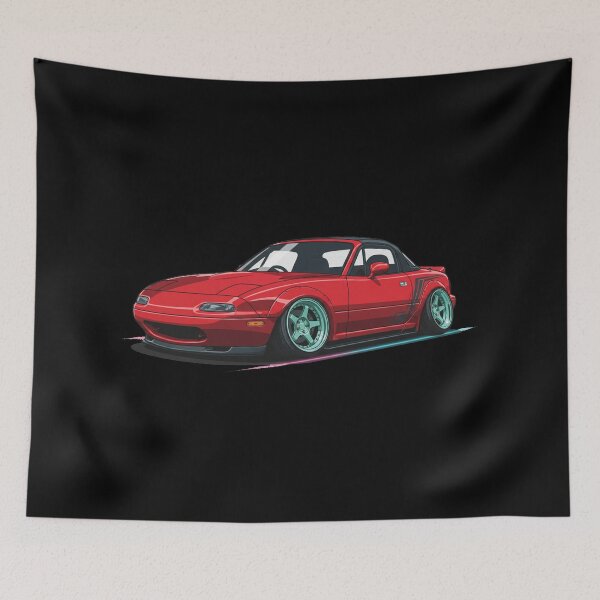 Item preview, Vibrant Red Stance Roadster - Teal Wheels JDM Slammed Car Art designed and sold by nhstaruna.