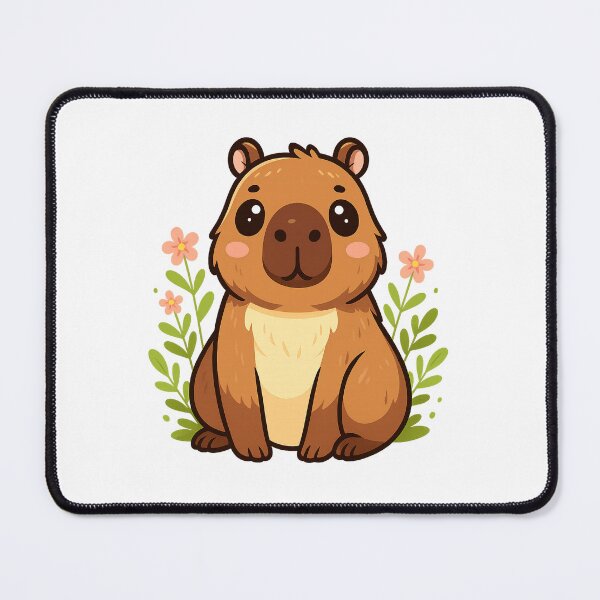 Item preview, Kawaii Capybara with Flowers, Cute Chibi Capybara designed and sold by RetroPop23.