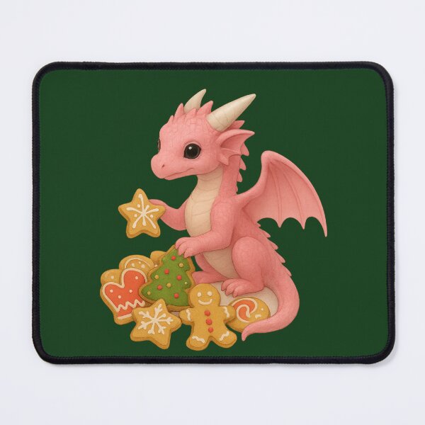 Item preview, Pink Christmas Dragon with Cookies – Cute Holiday Fantasy Art designed and sold by Hatchling Hollow.