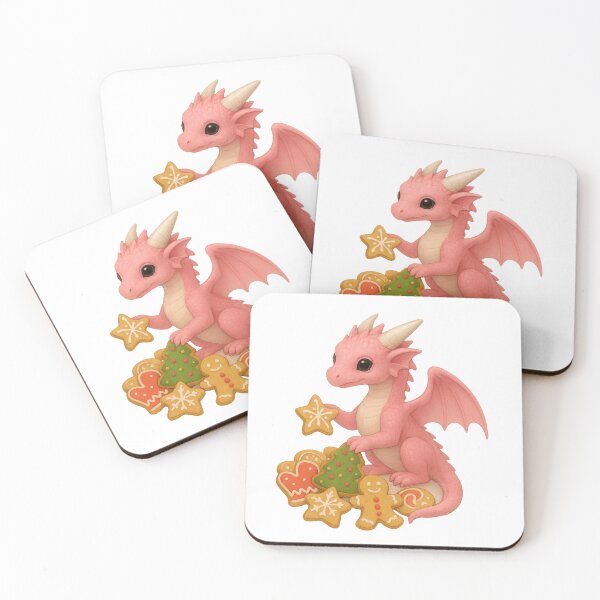 Item preview, Pink Christmas Dragon with Cookies – Cute Holiday Fantasy Art designed and sold by Hatchling Hollow.