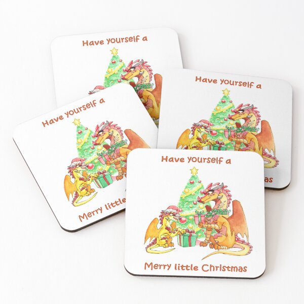 Item preview, Skywing dragons celebrating Christmas with gift exchange designed and sold by HBOriginalsArt.