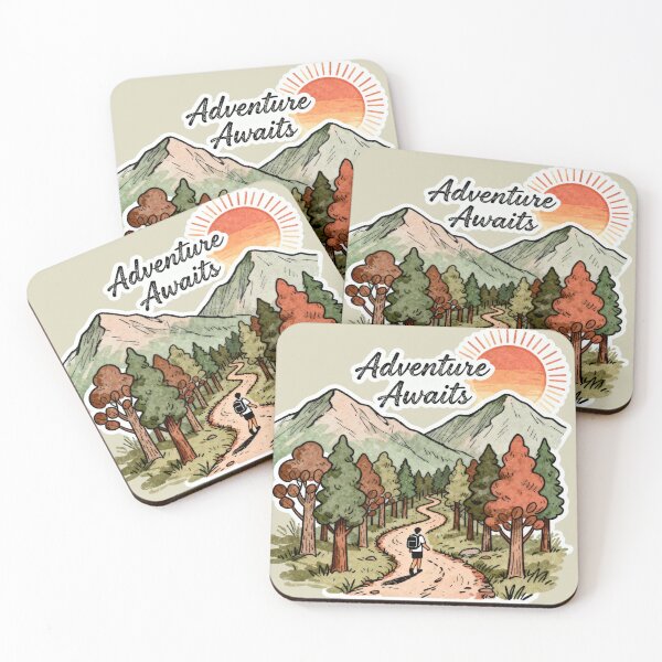 Item preview, Hand Drawn Adventure Awaits Quote, Mountain Forest Hiking Illustration, Wanderlust Nature Art designed and sold by anandsiva2703.