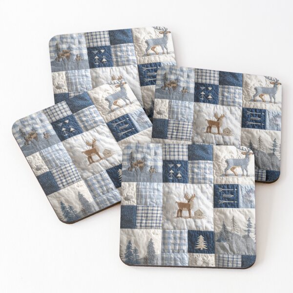 Item preview, Deer Patchwork Farmhouse Minimalist Blue grey Winter White designed and sold by scicilysimonee.