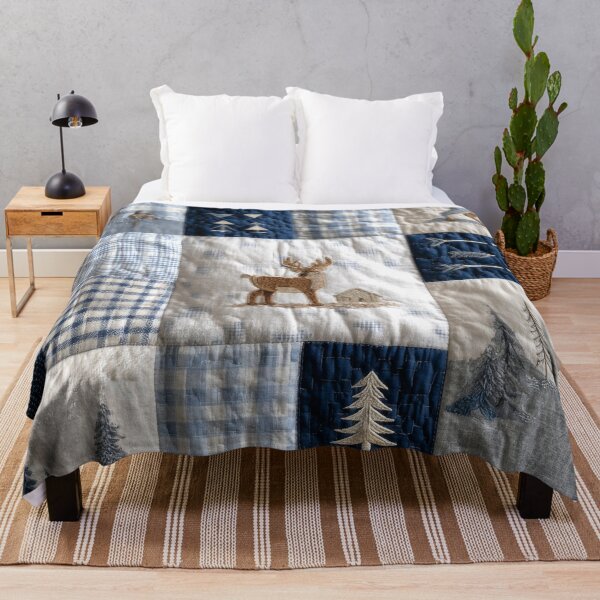Item preview, Deer Patchwork Farmhouse Minimalist Blue grey Winter White designed and sold by scicilysimonee.