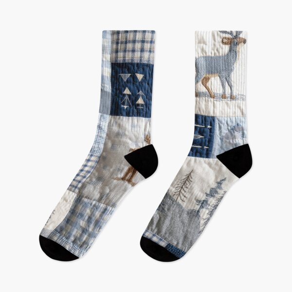Item preview, Deer Patchwork Farmhouse Minimalist Blue grey Winter White designed and sold by scicilysimonee.