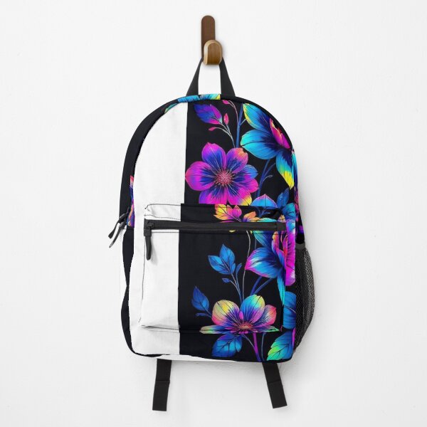 Item preview, Luminous Neon Flowers - Fluorescent Vertical Floral Pattern on Black designed and sold by PinkGothica.