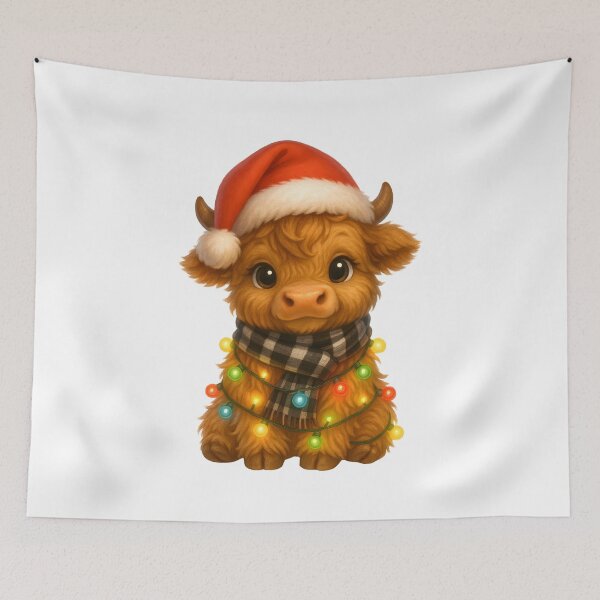 Item preview, Cute Christmas Highland Cow – Festive Holiday Cow with Lights and Santa Hat designed and sold by Sixtinebzh.