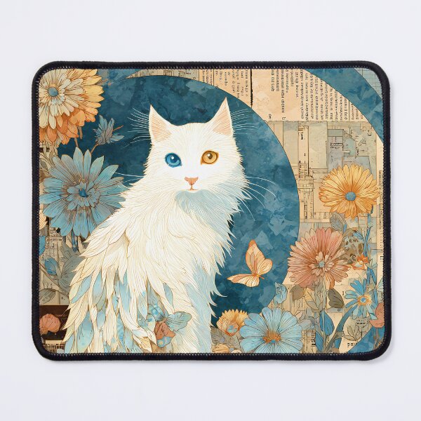 Item preview, White Cat & Crescent Moon Boho Floral designed and sold by DigitalEffects.