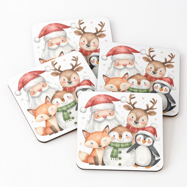 Item preview, Illustration of cute watercolor illustration of Christmas characters including Santa, snowman, fox, penguin, owl, deer designed and sold by PWDigitalArt.