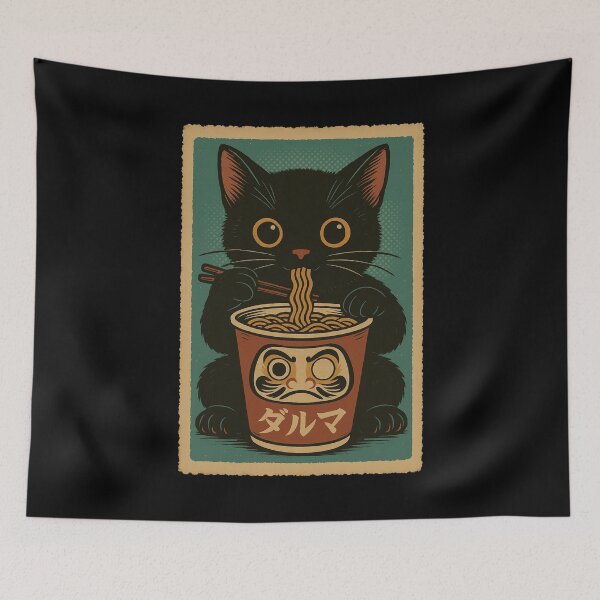 Item preview, Black Cat Ramen Daruma Cup Ramen Japanese Vintage Style Art designed and sold by Damcoc.