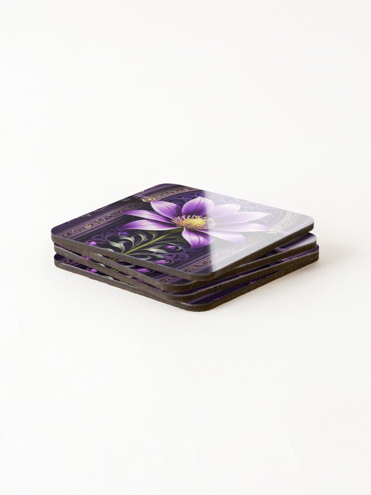 Thumbnail 4 of 5, Coasters (Set of 4), Purple Lotus designed and sold by RZSTNCE.