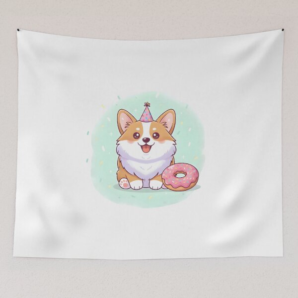 Item preview, Fluffy Corgi Party Hat Donut designed and sold by ShadowArt-Sahil.