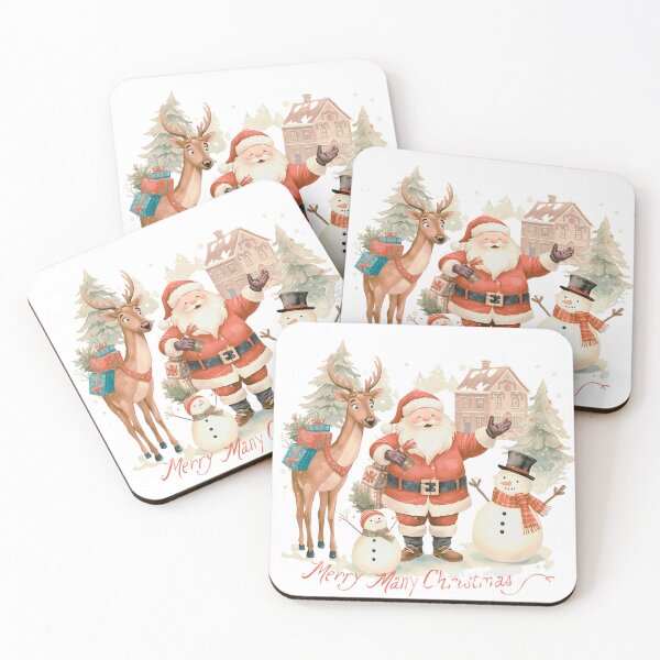 Item preview, Christmas tree decorations, Santa Claus with gifts, snowman in the snow, Christmas gift boxes designed and sold by PWDigitalArt.