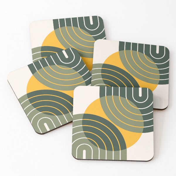 Item preview, Midcentury Modern Geometric Rainbow Sun Abstract in Sage Pine Green  designed and sold by nineFlorals.